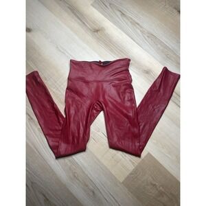 SPANX Red Faux Leather Leggings High Rise Coated Skinny Pants Shaping S